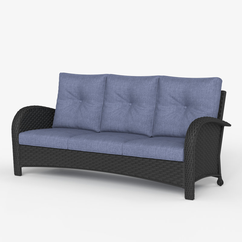 Outdoor Wicker Patio Sofa 3-seater, Navy, Black