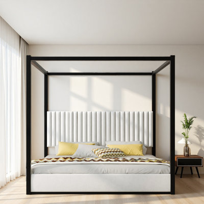 King Size Upholstery Canopy Platform Bed With Headboard And Metal Frame