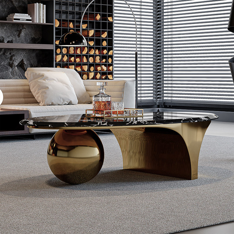 Table basse Modern Luxury, Black / Gold, 15.7" H x 51.2" W x 27.6" D