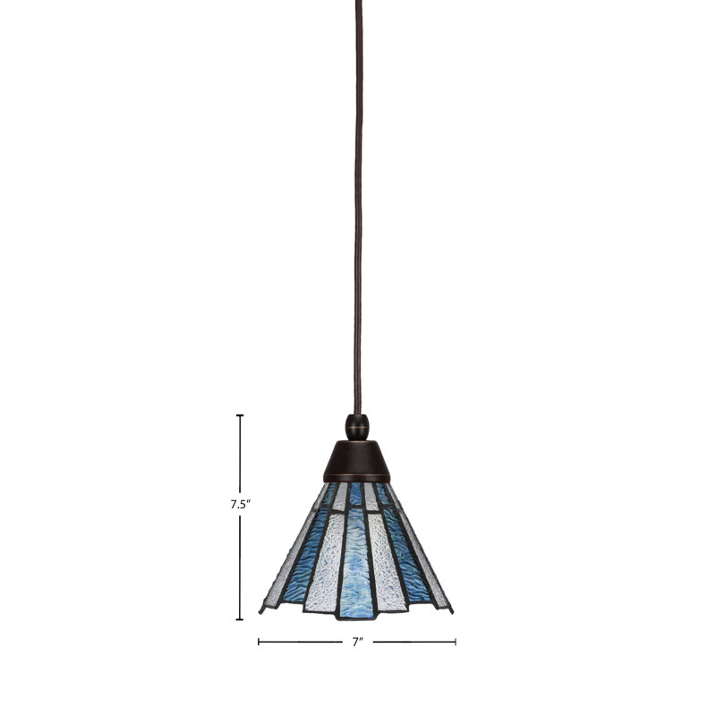 Cord Hung Mini Pendant Shown With 7" Sea Ice Art Glass, Dark Granite