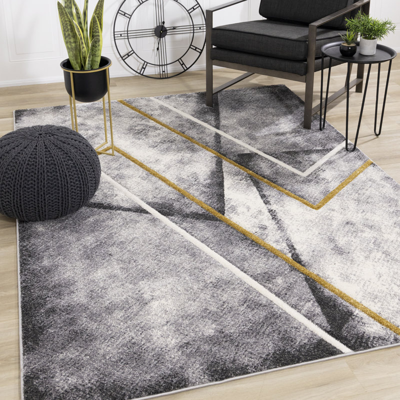 Tapis à motif géométrique gris Barling, Rectangle 2 pi x 3 pi 7 po