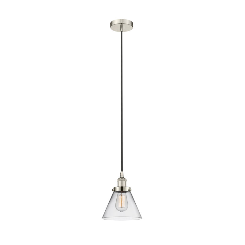 Mini-luminaire suspendu 1 lumière Cone, H 9,75 po x l 7,75 po x P 7,75 po, Clair, Nickel poli