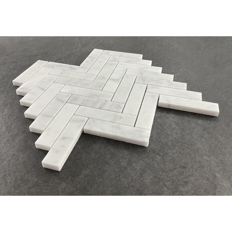 Carreau de mosaïque à chevrons / à chevrons blanc de Carrare (finition polie) 1 po x 4 po