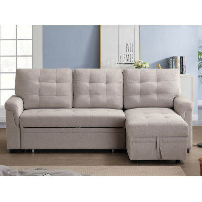 Rosina 86" Linen Upholstered Sectional Sleeper Sofa