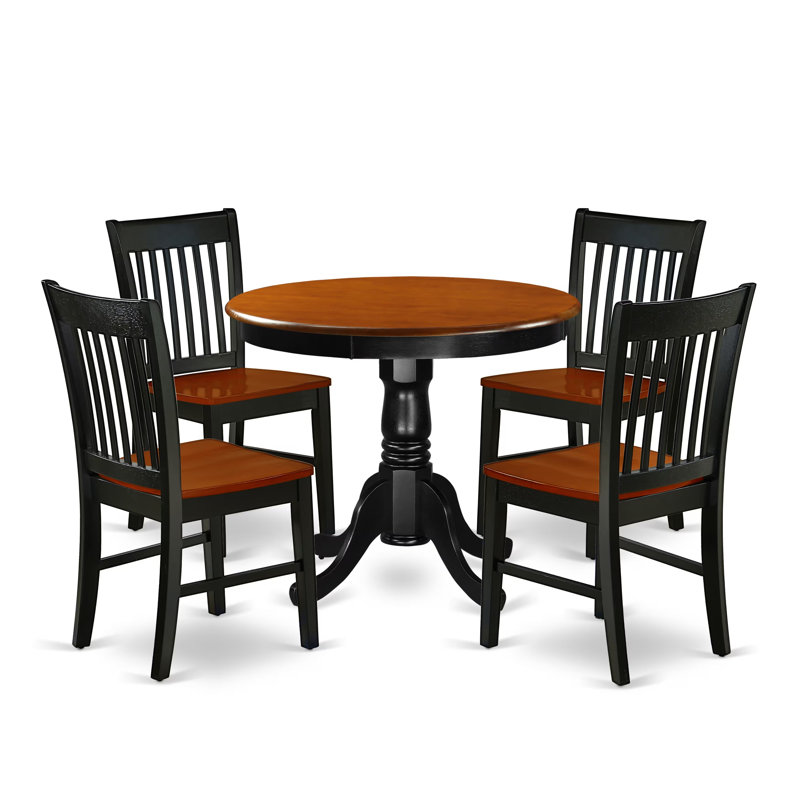 Ensemble de salle à manger 5 pièces comprenant une table de salle à manger ronde avec piédestal et 4 chaises en bois, 36 po x 36 po, noir et cerisier