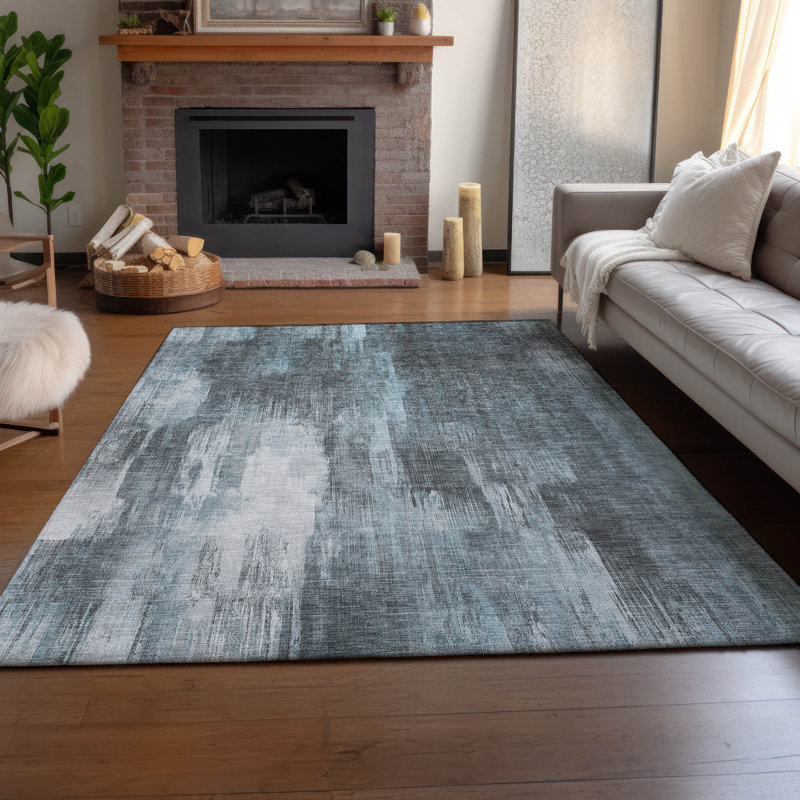 Tapis bleu sarcelle de qualité supérieure lavable à la machine Cerrito AMF567, Rectangulaire 8 pi x 10 pi