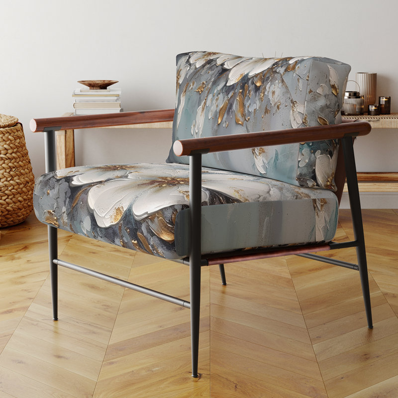 Chaise avec accoudoirs rembourrée White and Gold Daisy Symphony III, Noir