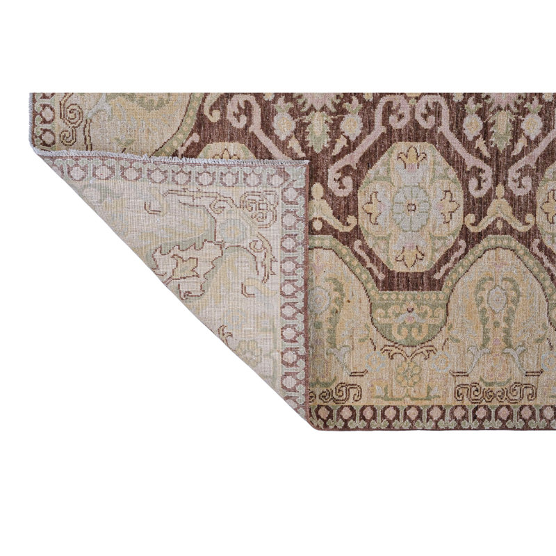 High-Quality Hand-Knotted Charcoal And Light Green Area Rug