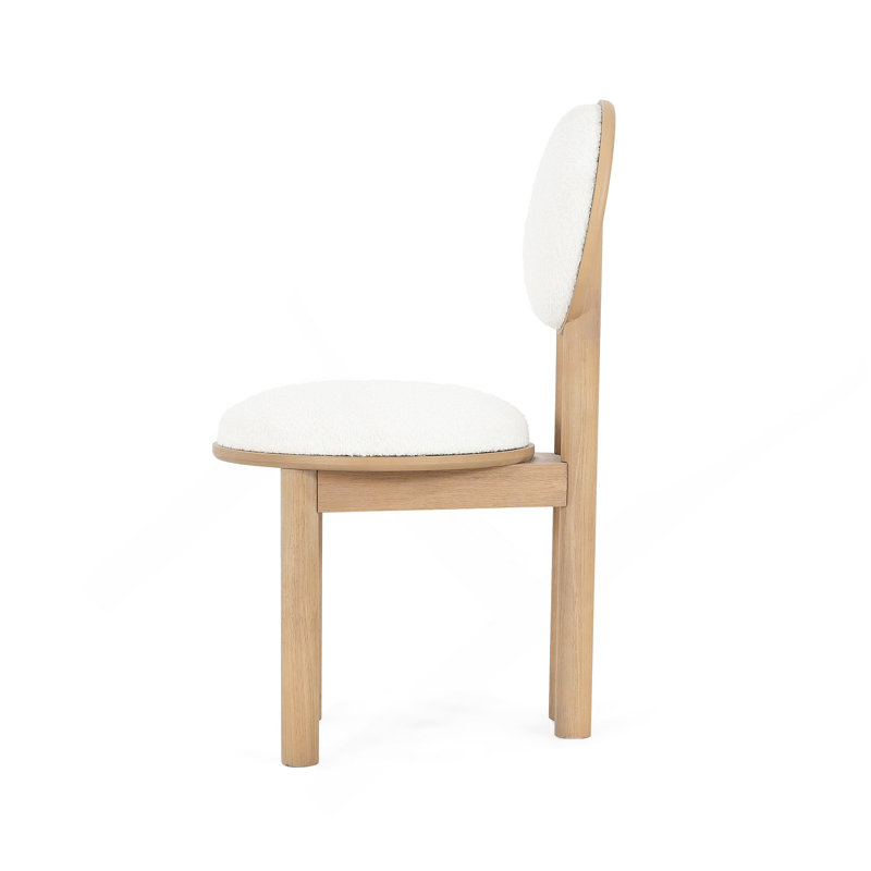 Chaise de salle à manger en polyester avec structure en bois (ensemble de 2), Naturel, Bouclé blanc