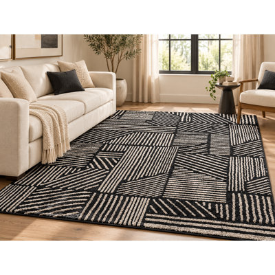 Rambo Geometric Black/Ivory Area Rug