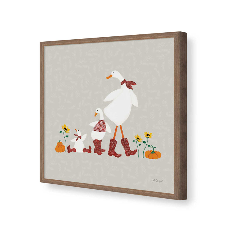 «Ducks in the Pumpkin Patch IX» par Yvette St. Amant, reproduction d'art, H 20 po x l 20 po, Brun