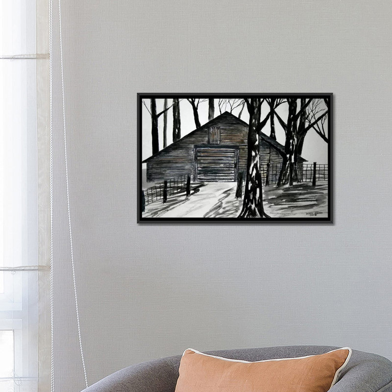 «Country Barn», reproduction sur toile, H 18 po x l 26 po x P 1,5 po, Toile avec cadre noir, Pas de tapis