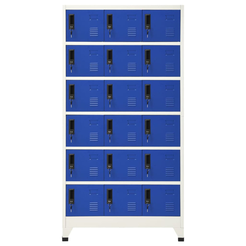 Metal 90cm Employee Locker with Key, Grey/Blue