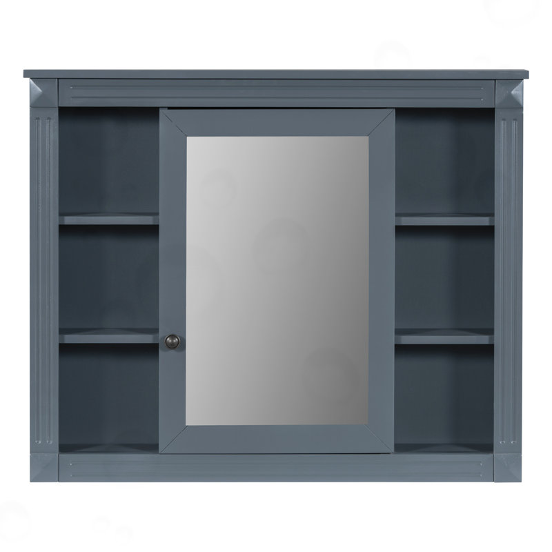 Meuble-lavabo à miroir avec lavabo et 2 portes à fermeture en douceur, Bleu