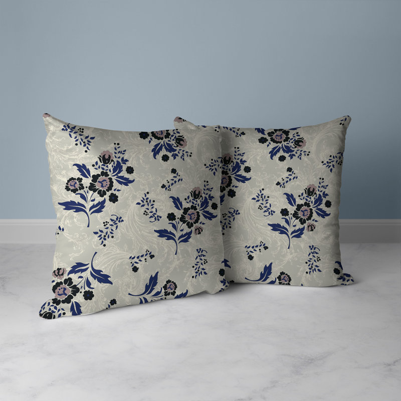 Meadow Strokes Floral Reversible Throw Pillow, 16"H x 16"W, Blue/Black/Green