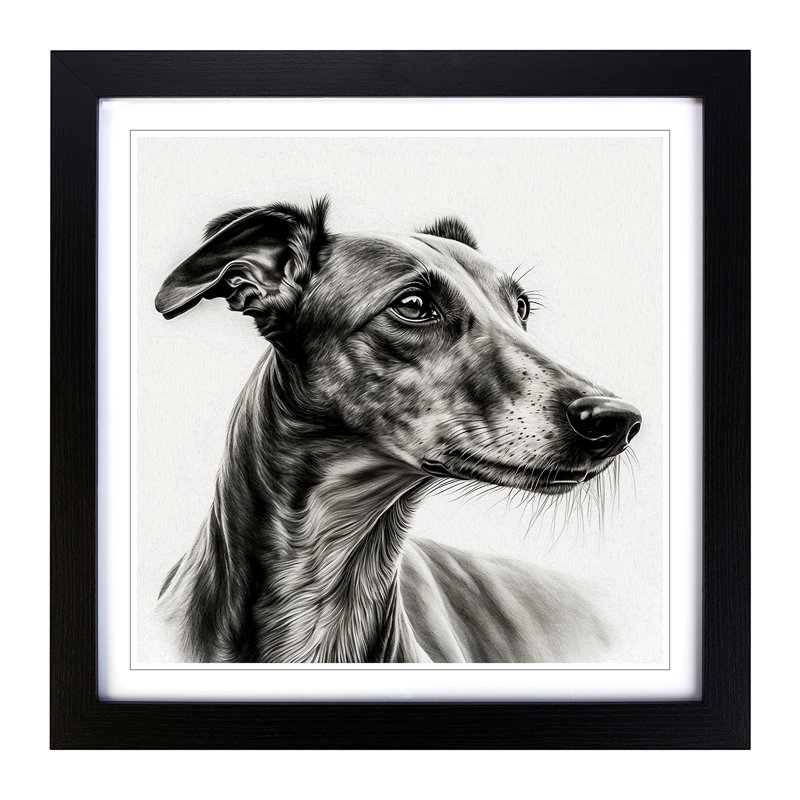 Greyhound Dog Drawing - Single Picture Frame Print on Wood, Black