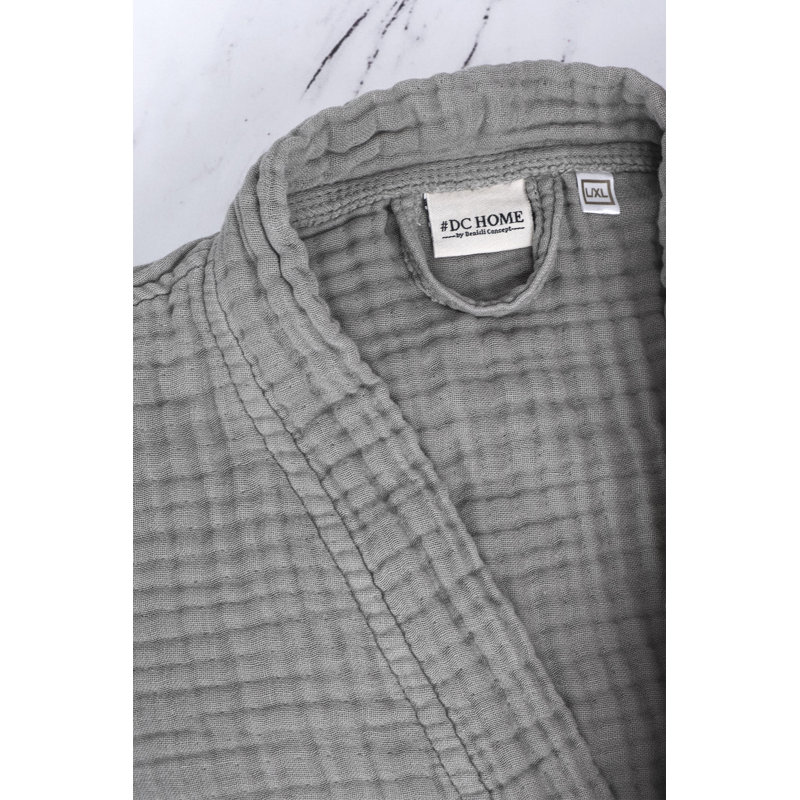 Peignoir 100% coton mi-mollet avec poches, G / TG, gris