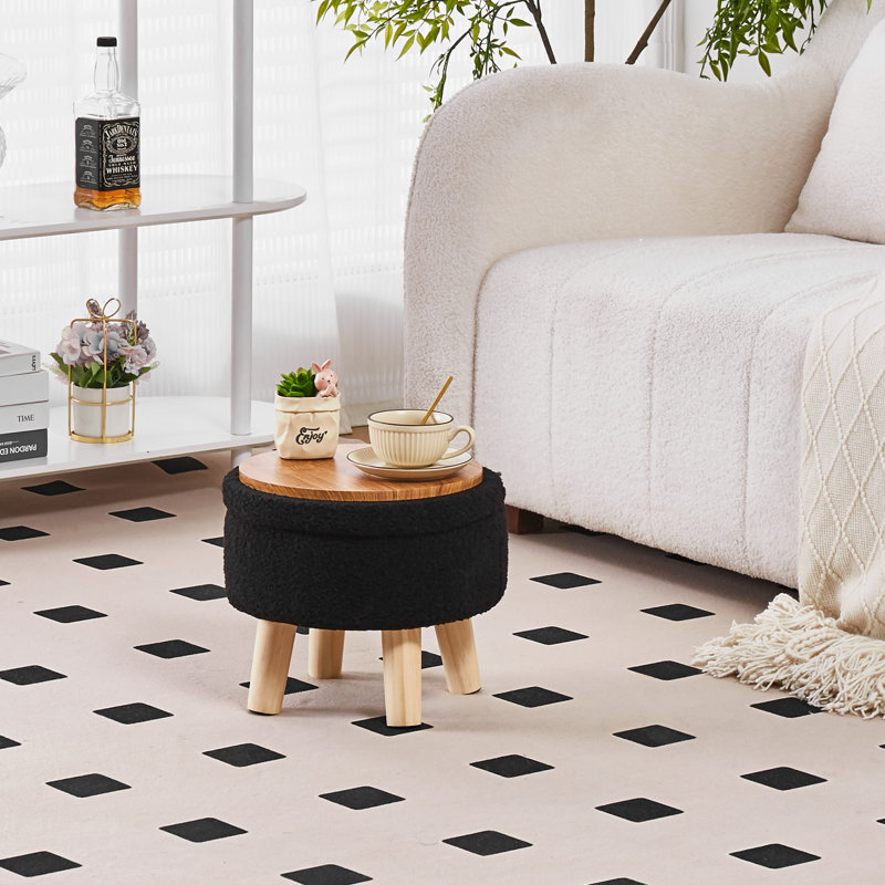 Wood Accent Stool with Storage, Black