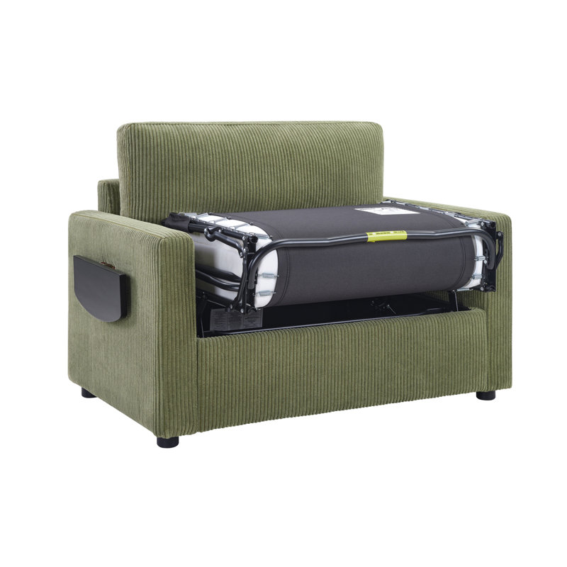 Canapé-lit simple avec canapé-lit avec matelas pliable, table d'appoint pliable, pochette de rangement latérale et deux ports USB pour le salon