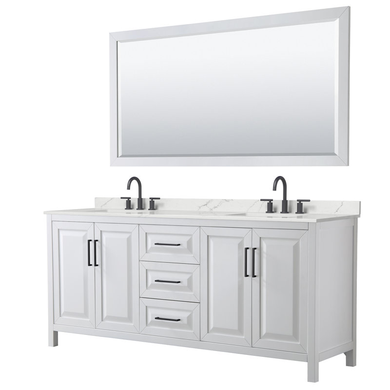 Daria 80'' W Vanity, White, Matte Black, Giotto Quartz