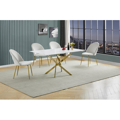 Ensemble de salle à manger en verre avec revêtement en marbre et chaises d'appoint rembourrées