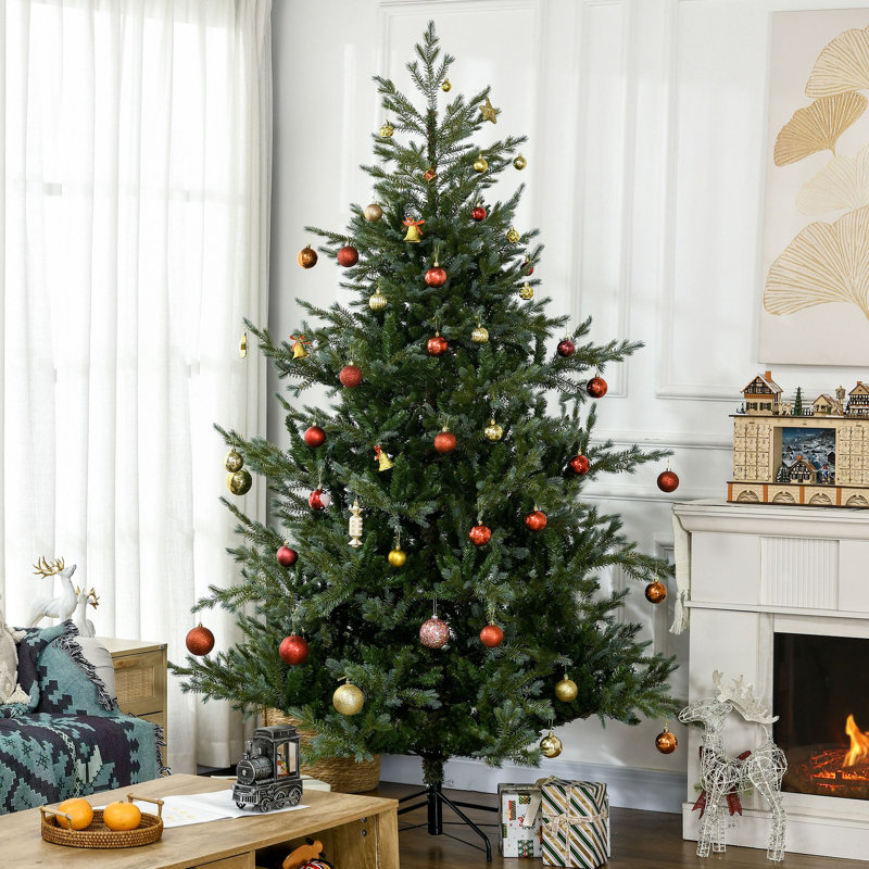 Arbre de Noël artificiel 7,5 pi avec 1288 branches, ouverture automatique, base en acier, forme large, branches faciles à façonner