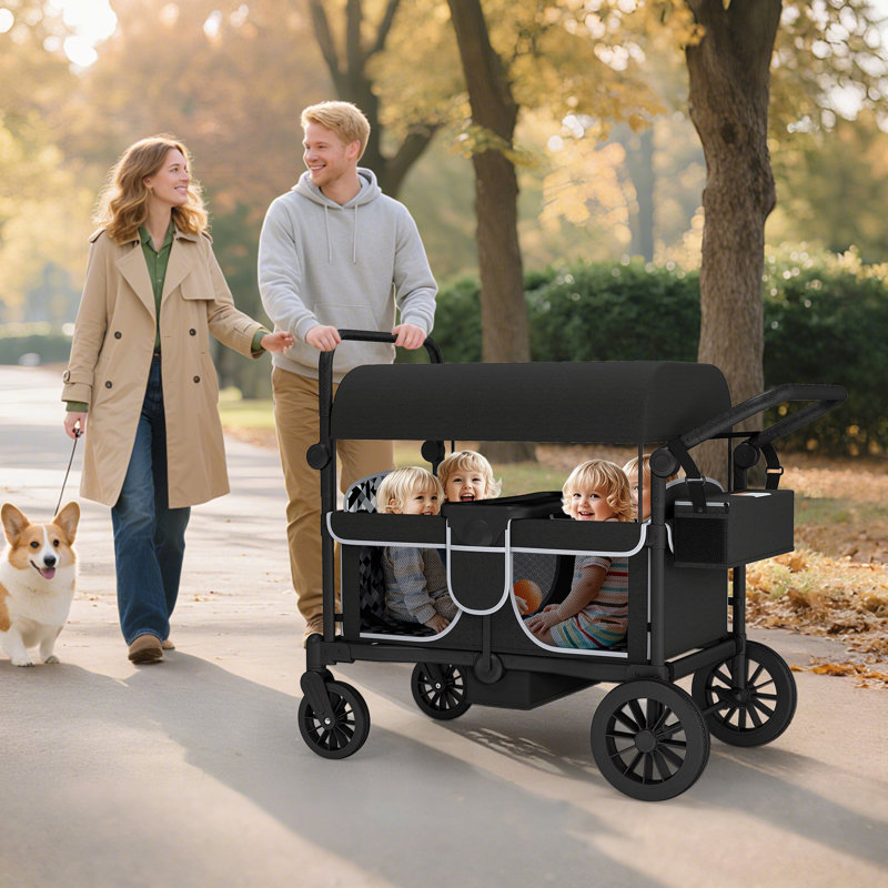 Poussette pour 4 enfants avec poussette pliable, Noir