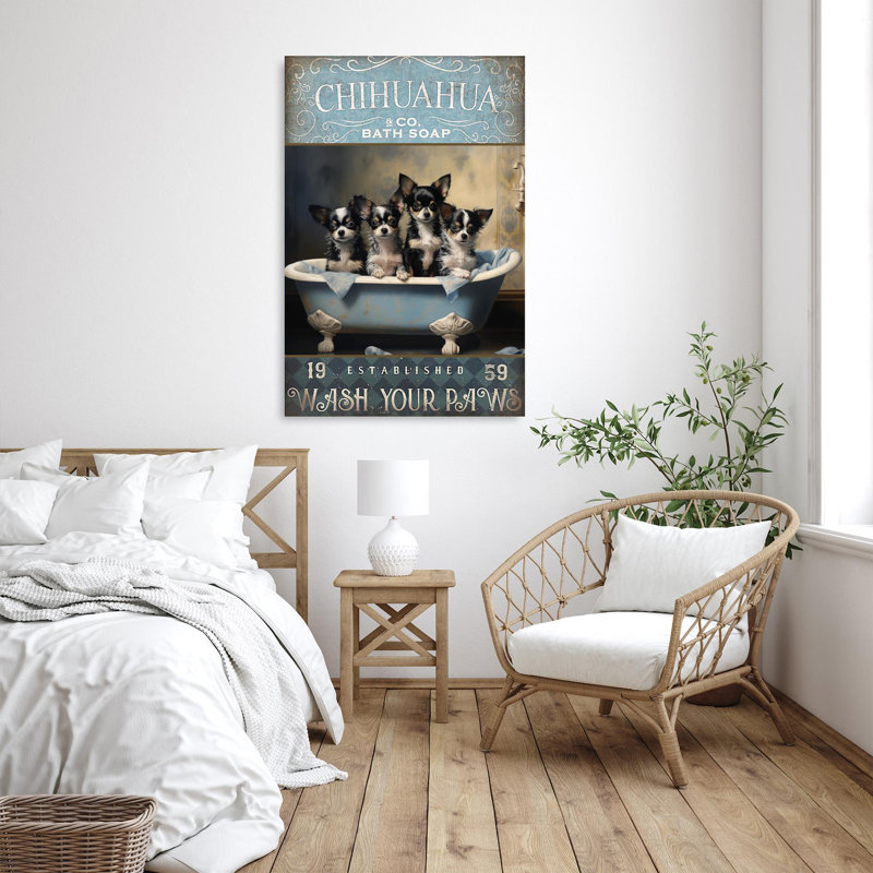 Chihuahua Bath Soap - 1 pièce, reproduction d'art graphique sur toile tendue, H 14 po x l 11 po x P 1,25 po