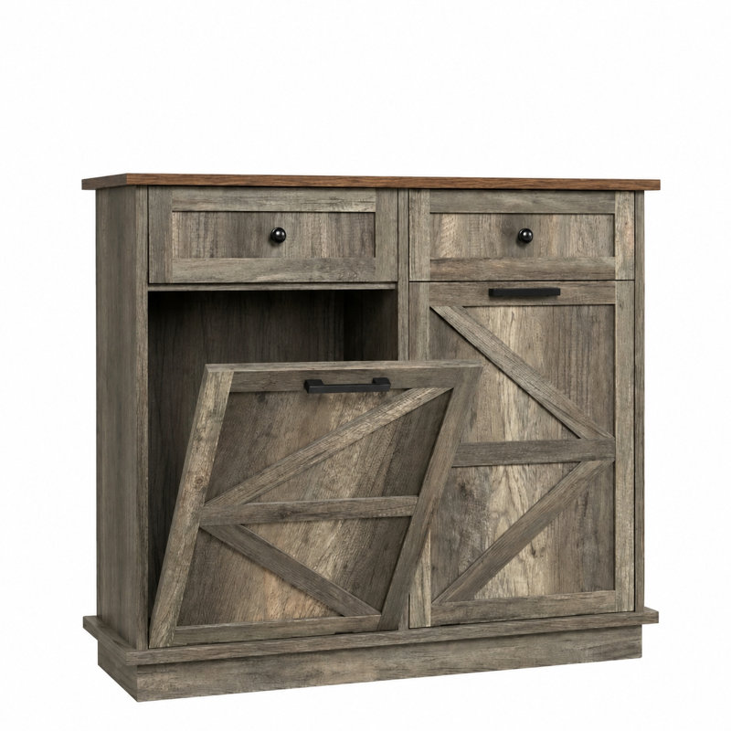 Armoire à poubelle double basculante de 38 litres (10 gallons) pour cuisine, style ferme, couleur marron, Brun