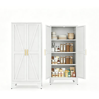 61-inch Tall Metal Cabinet with 2 Doors and 3 Adjustable Shelves（Classic White）