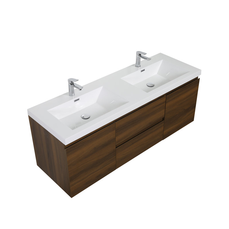 Nerey 59" W x 19.5" D x 22" Wall-Mounted H Double Bathroom Vanity