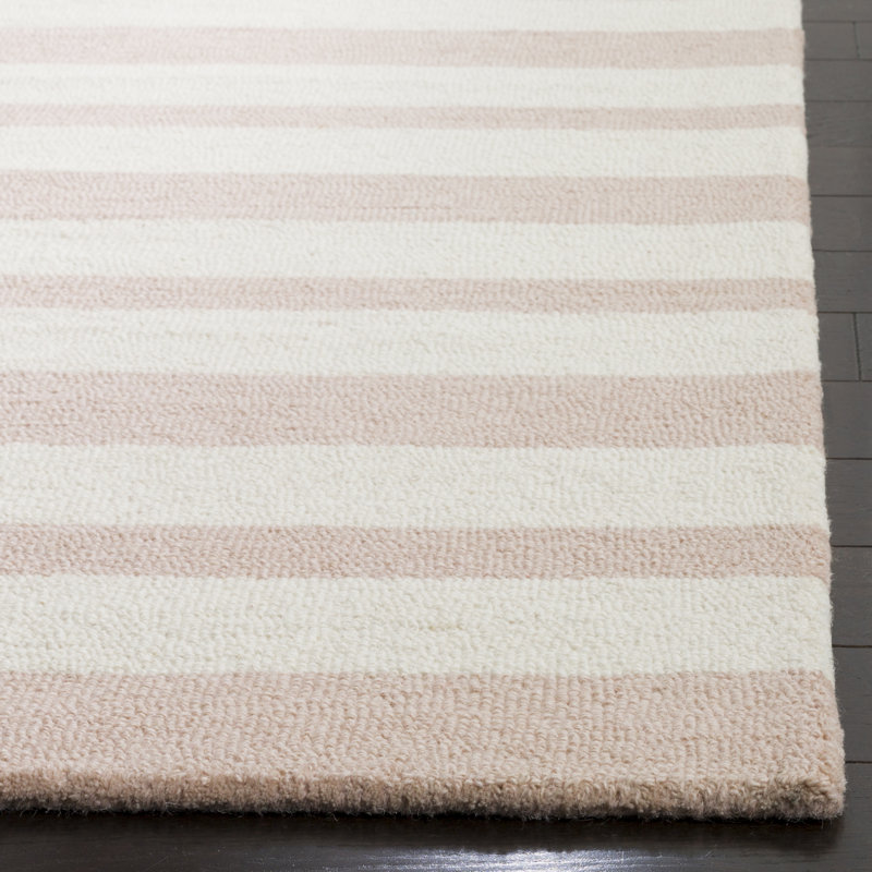 Tapis rose / ivoire en laine touffetée à la main Kruetzen, Rectangle 8 pi x 10 pi