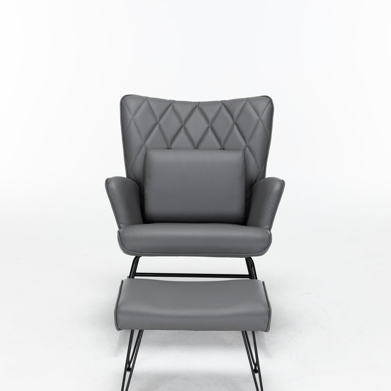 Chaise berçante, fauteuil d'appoint avec coussin lombaire et repose-pieds, fauteuil d'appoint pour le salon, Gris
