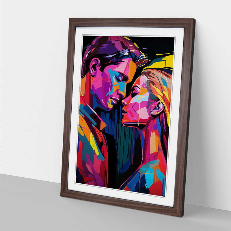 Lovers Pop No.2 - Single Picture Frame Print on Wood, Walnut Framed, 46cm H x 34cm W x 2cm D