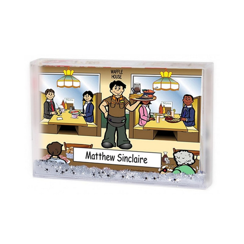Personalized Waiter, Casual Dining Snow Globe Frame Gift  6" x 4", Yes, 2.5" H x 3.75" W x 1" D