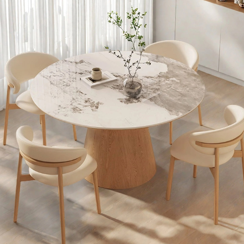 Table de salle à manger ronde de petite taille, H 29,52 po x L 53,15 po x l 53,15 po, Blanc/noyer