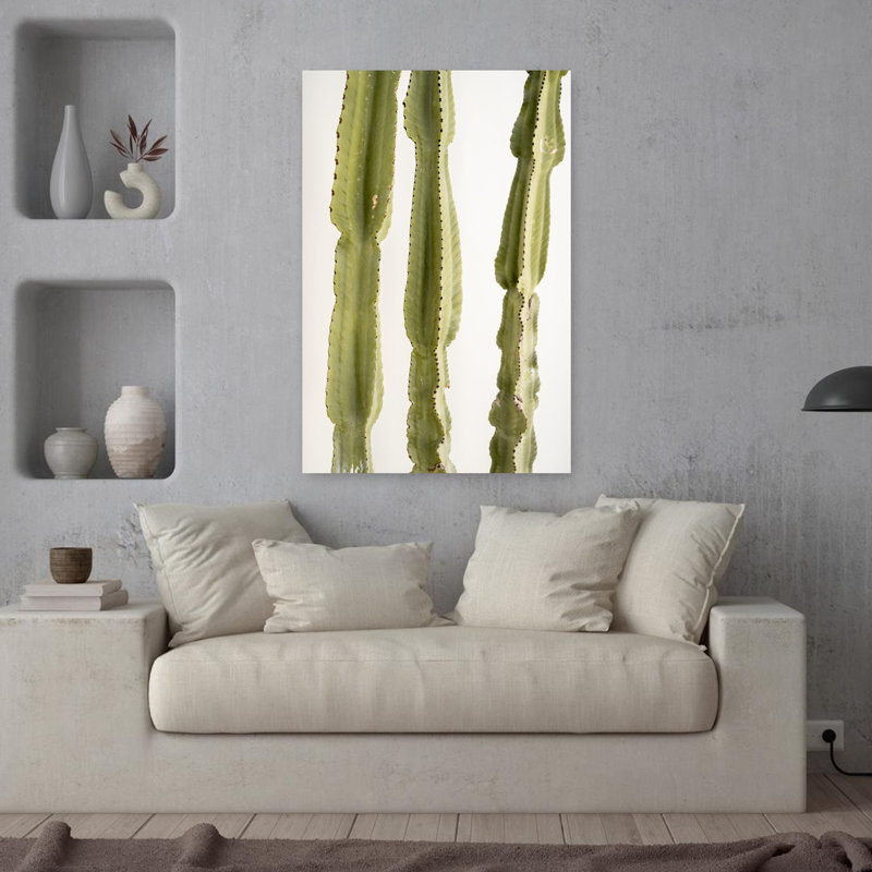 3 cactus abstraits, art mural contemporain, H 36 po x l 24 po
