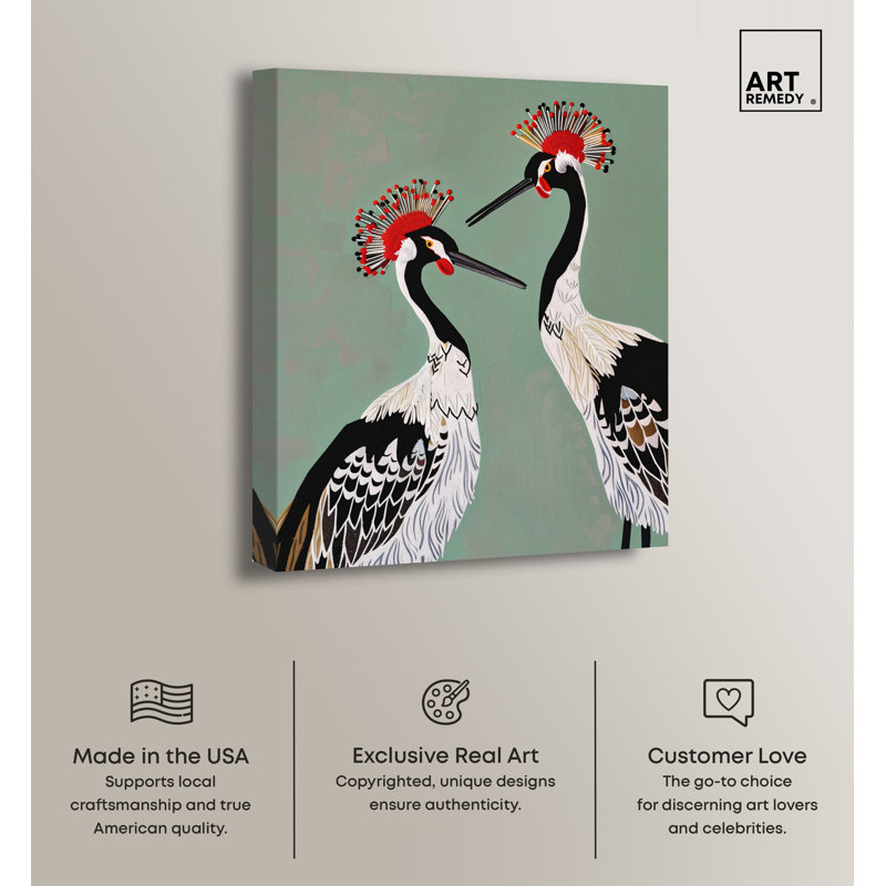 Beautiful Cranes Gallery Wrapped Canvas in Green and Black