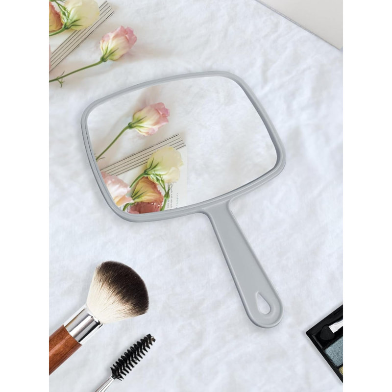 Hand Mirror Salon Barber Hairdressing Handheld Mirror With Handle (Square Grey 7.4 X 10.3 Inches), Grey