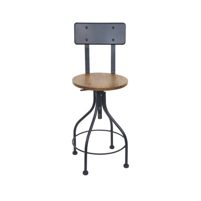 Tabouret à vis, siège en bois de frêne d'automne et dossier en métal noir sable - Structure en acier - Finition noir sable