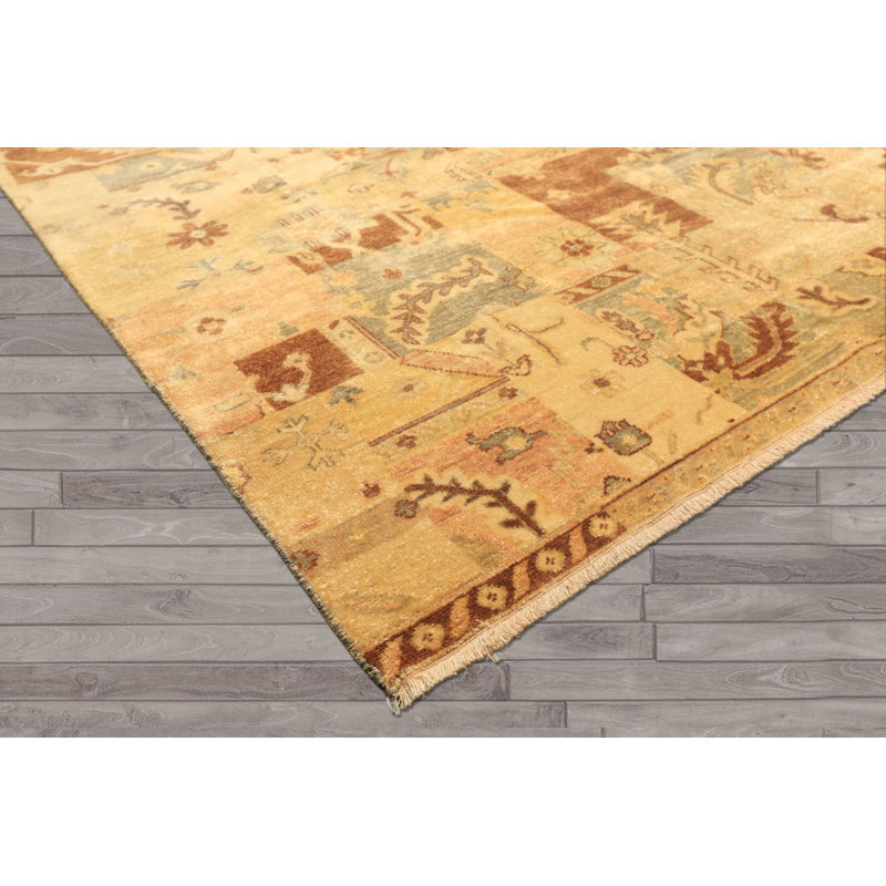 Tapis moderne beige en laine noué à la main 5 pi 11 po x 8 pi 11 po Oushak