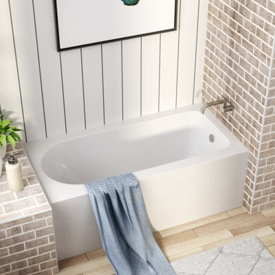 59" White Alcove Drop-In Bathtub 15.3" Deep Soaking Acrylic Tub with Double-Wall Heat Retention and Hand-Twist Drain