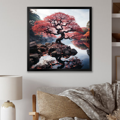 Bonsai rouge majestueux II - art mural arbre