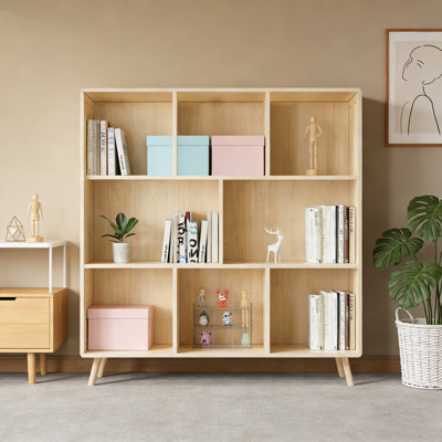 Armoire de rangement en bois de pin à 8 compartiments, organisateur à tablettes fixes L 44 po x H 44 po, bibliothèque polyvalente en bois pour la maison et le bureau (livres / jouets / décoration intérieure)