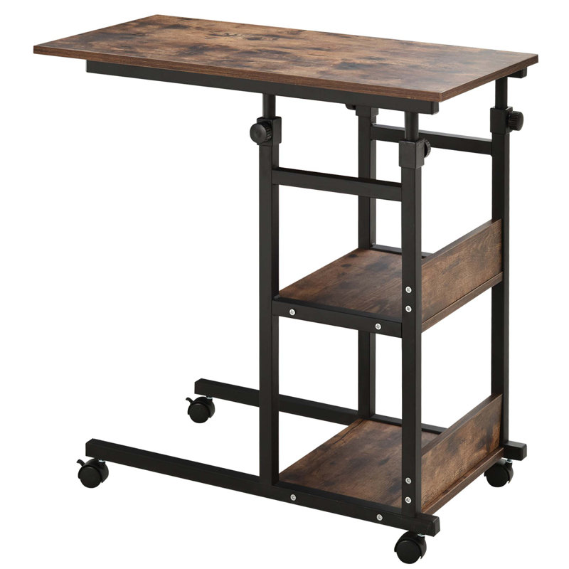Mobile Rolling Side Table With Multi-Level Storage And Adjustable Height
