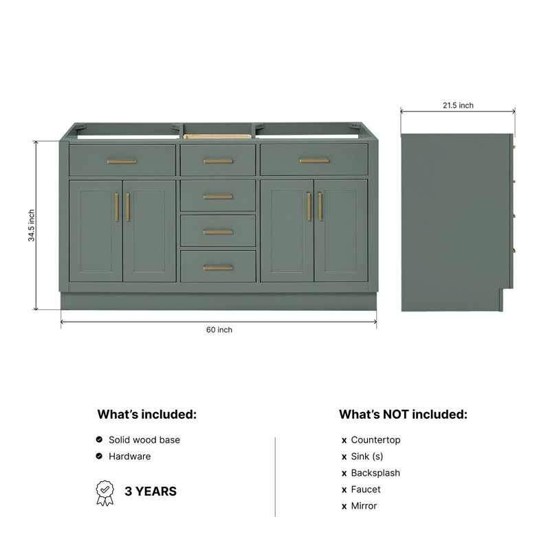 Base de meuble-lavabo double 60 po Osoria, Vert rétro