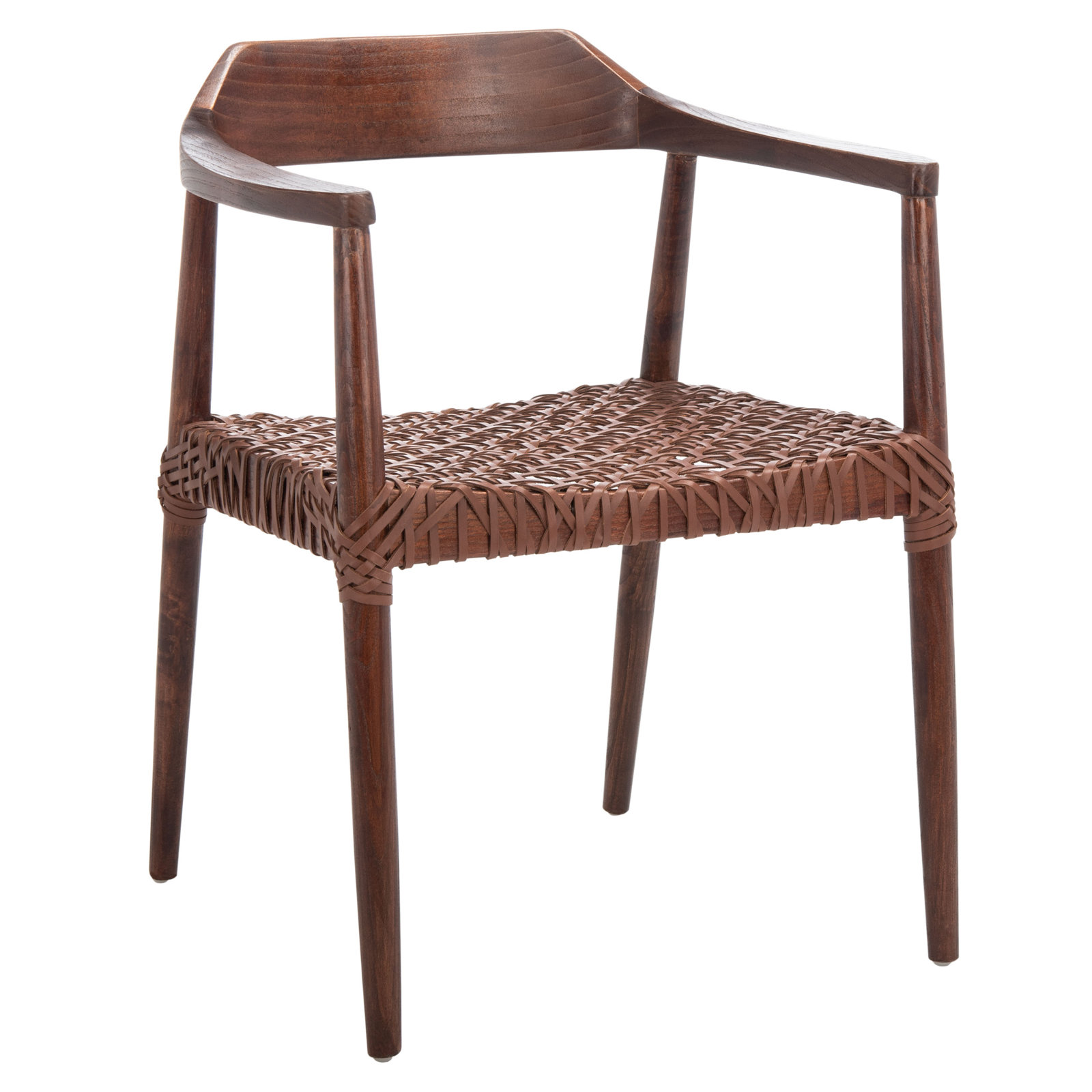 Bruna Teak Dining Armchair, Medium Oak, Cognac Genuine Leather