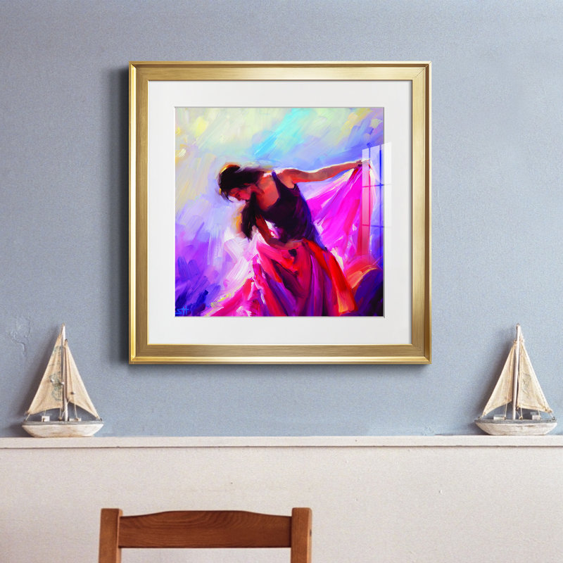 Magenta - peinture encadrée, Papier encadré doré, H 17,5 po x l 17,5 po x P 1,5 po
