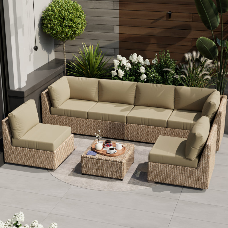 14 Pieces 3" Outdoor Replacement Cushion Sets For Patio Furniture(Set Of 6 Cushion , 6 Backrests , 2 Coner Cushions), Beige