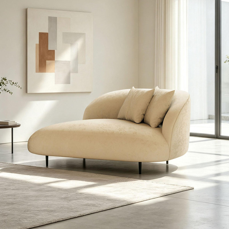 Chaise longue de loisir simple et luxueuse, Right Hand Facing, Beige